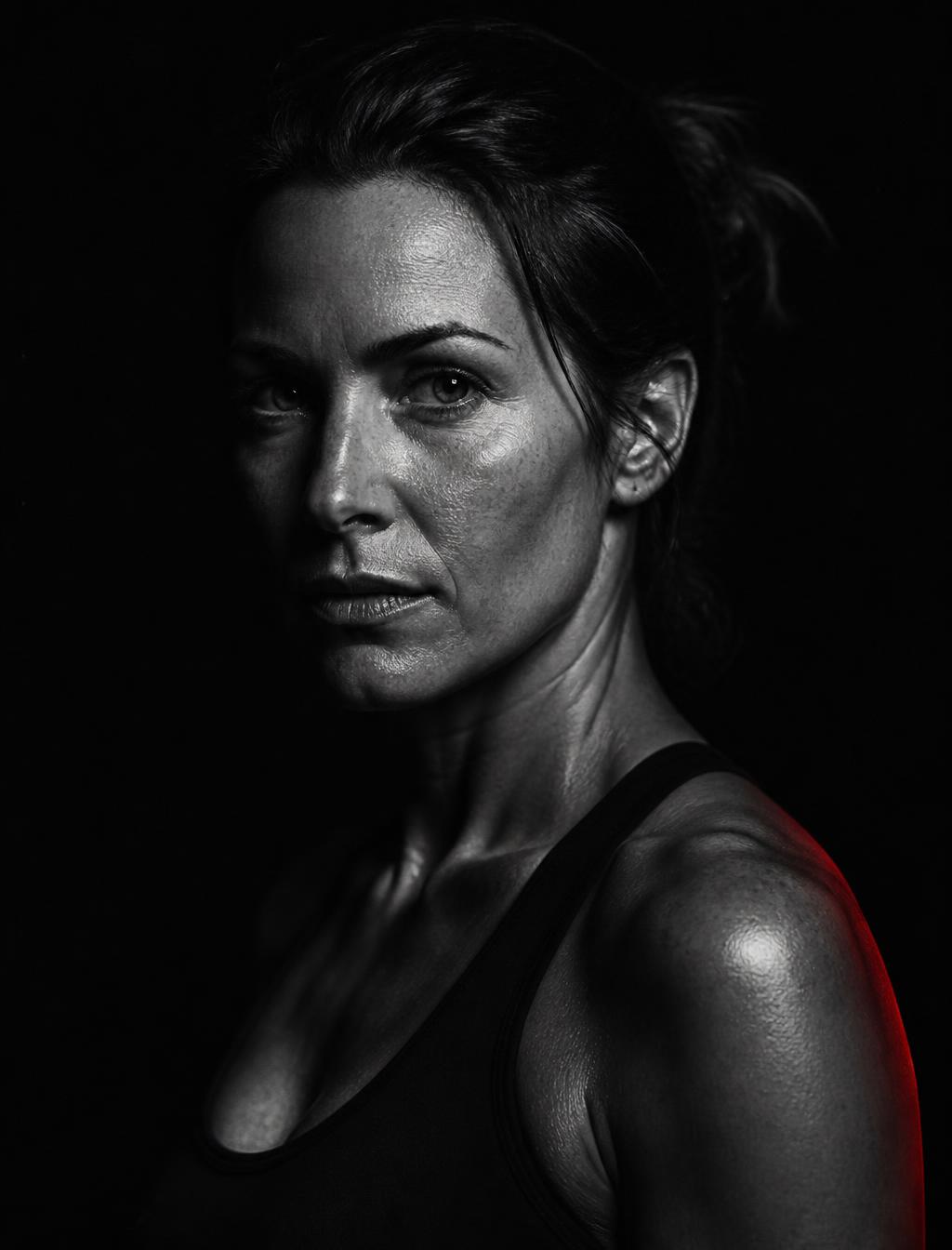 Portrait cinématographique en noir et blanc d'une femme déterminée